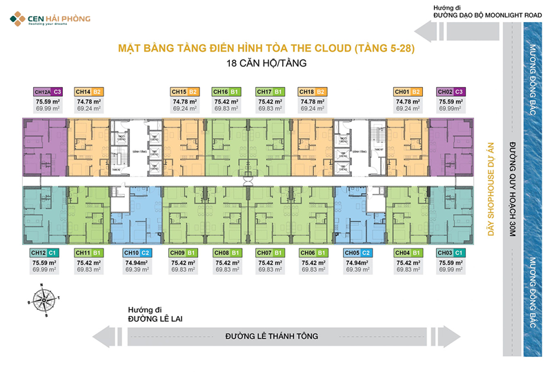Mặt bằng tầng điển hình tòa CT3 The Cloud dự án Moonbay Residence Mặt bằng tầng điển hình tòa CT3 The Cloud tại dự án Moonbay Residence
