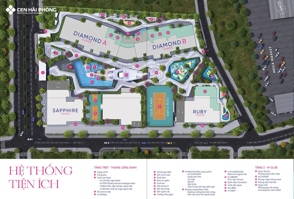 Mặt bằng hệ thống tiện ích dự án Gem Park Hải Phòng được phát triển bởi chủ đầu tư N.H.O Mặt bằng tiện ích dự án Gem Park Hải Phòng được phát triển bởi chủ đầu tư N.H.O
