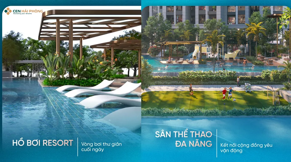 Tiện ích Hồ bơi điện phân muối chuẩn Resort, sân thể thao đa năng, ... tại Gem Park